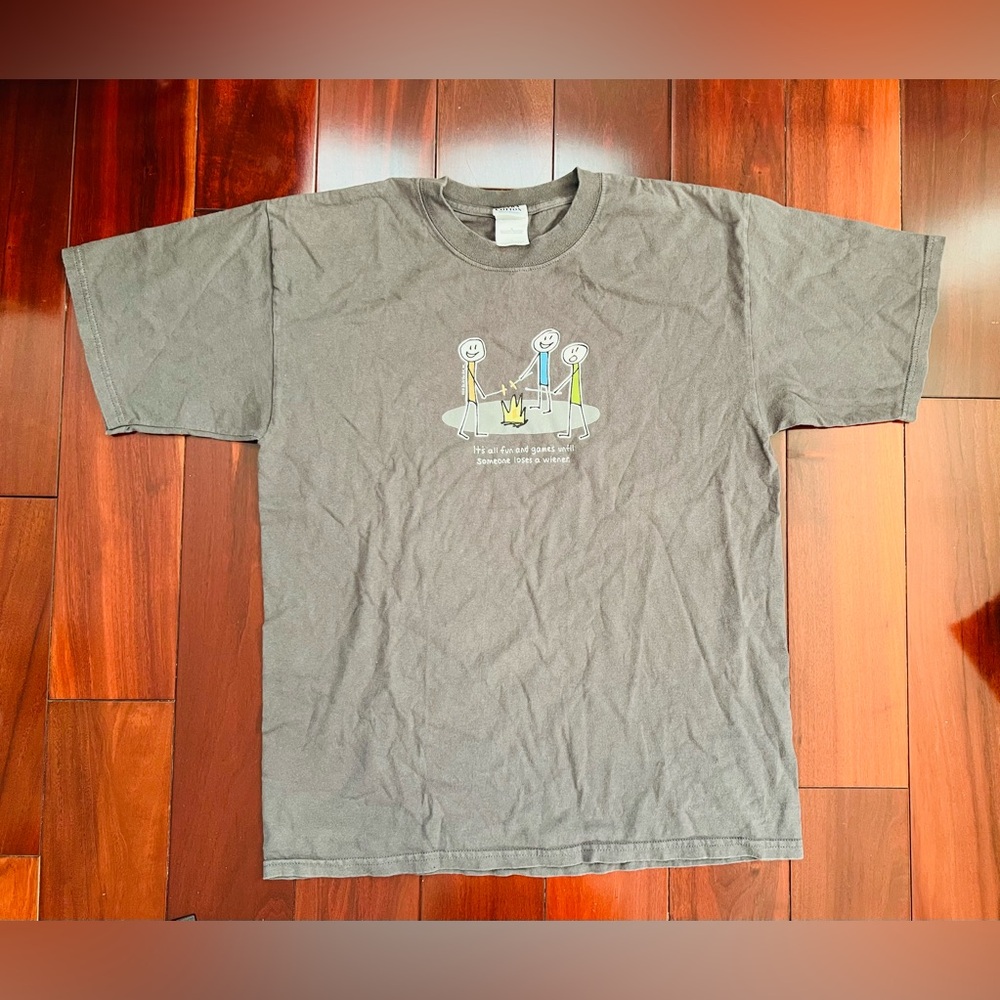 Vintage 2003 Be As You Are Shirt Men Large Camp Fun Games Fire Lose Gray Cotton